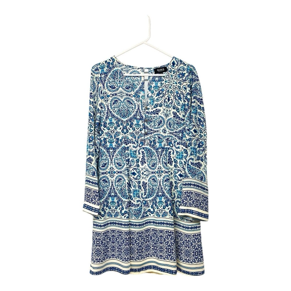 ALLEN B. Blue Floral Long Sleeves‎ Knee Length Dress Size S